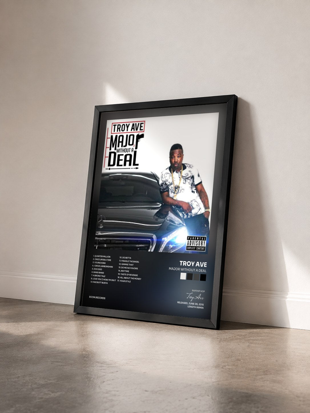 #noir Tableau de l'album Major Without a Deal de Troy Ave vu de trois quarts, cadre noir