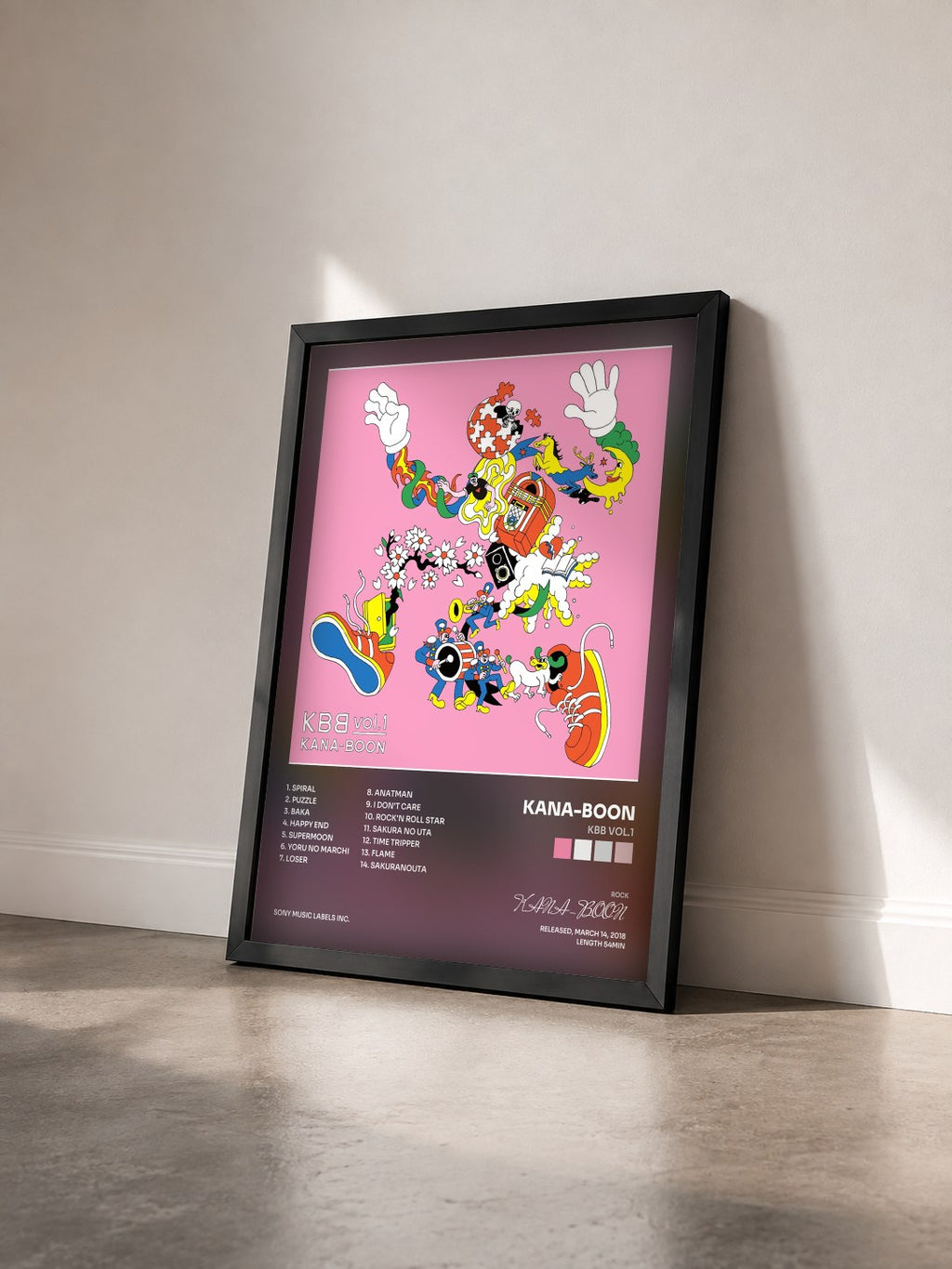 #noir Tableau de l'album KBB vol.1 de KANA-BOON vu de trois quarts, cadre noir