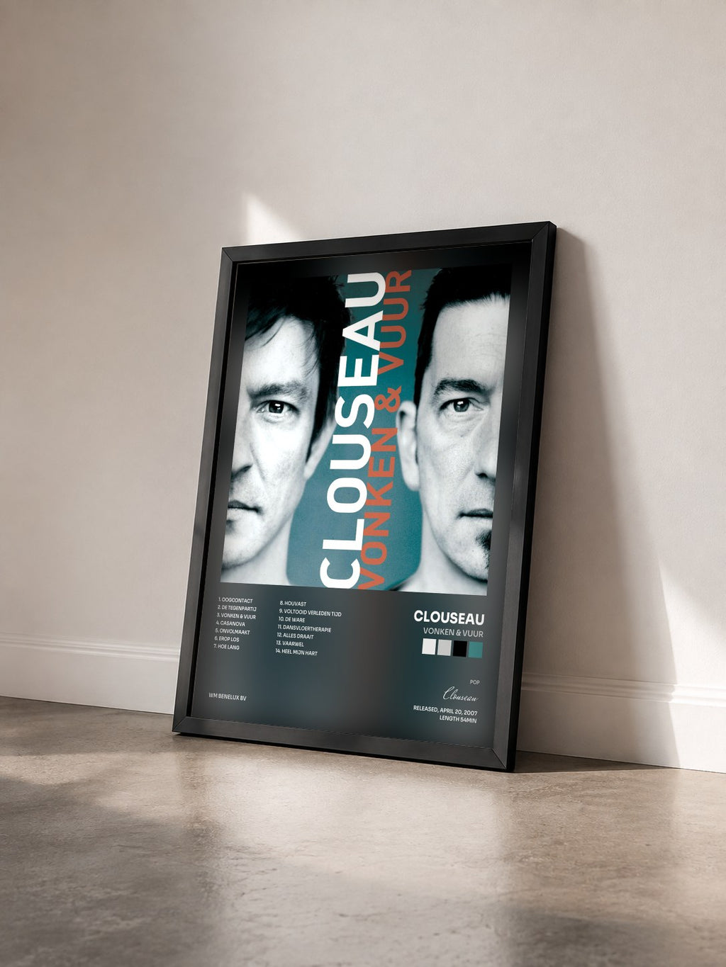 #noir Tableau de l'album Vonken & Vuur de Clouseau vu de trois quarts, cadre noir