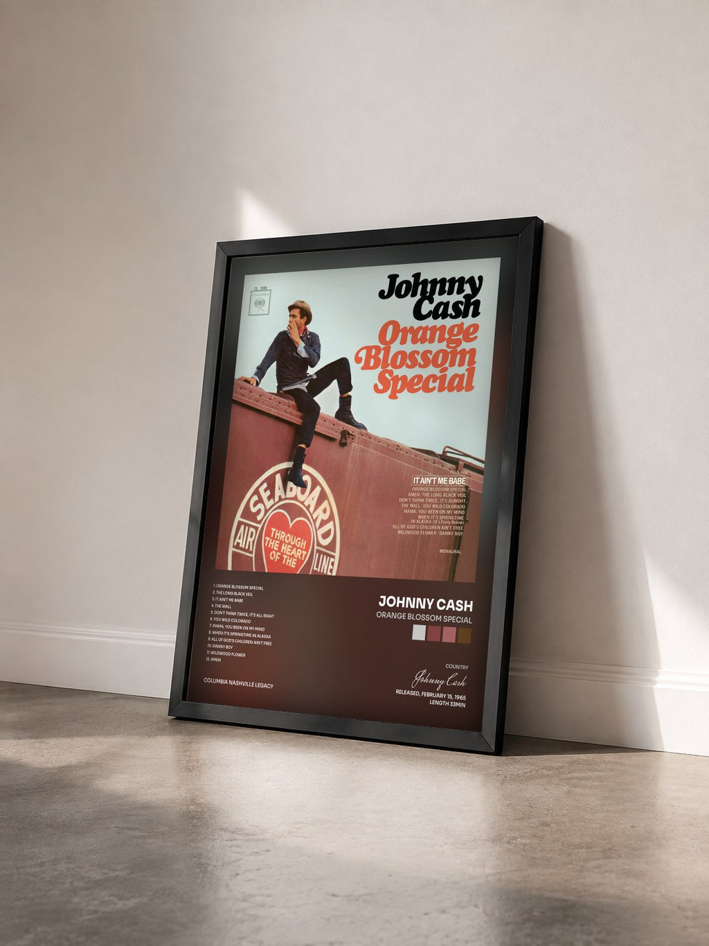 #noir Tableau de l'album Orange Blossom Special de Johnny Cash vu de trois quarts, cadre noir