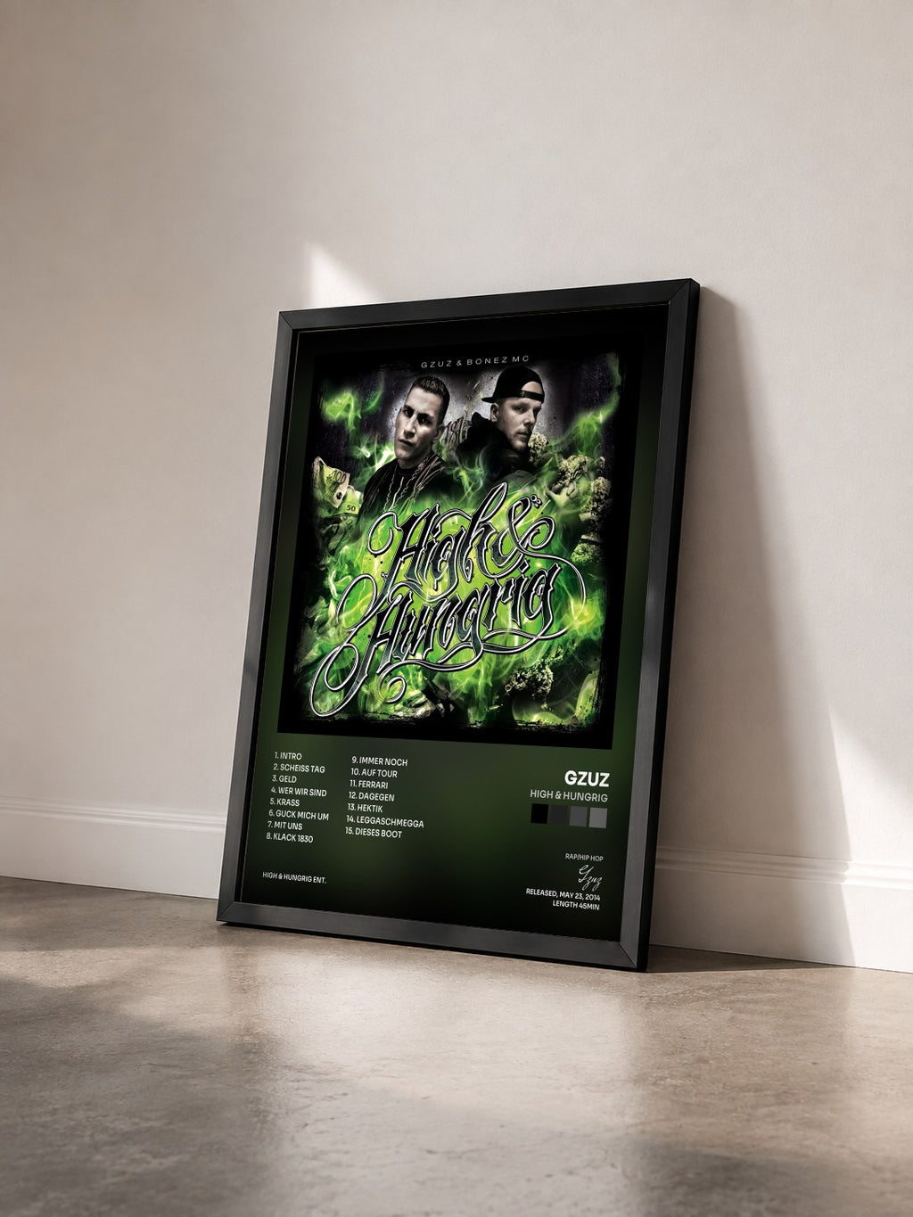 #noir Tableau de l'album High & Hungrig de Gzuz vu de trois quarts, cadre noir