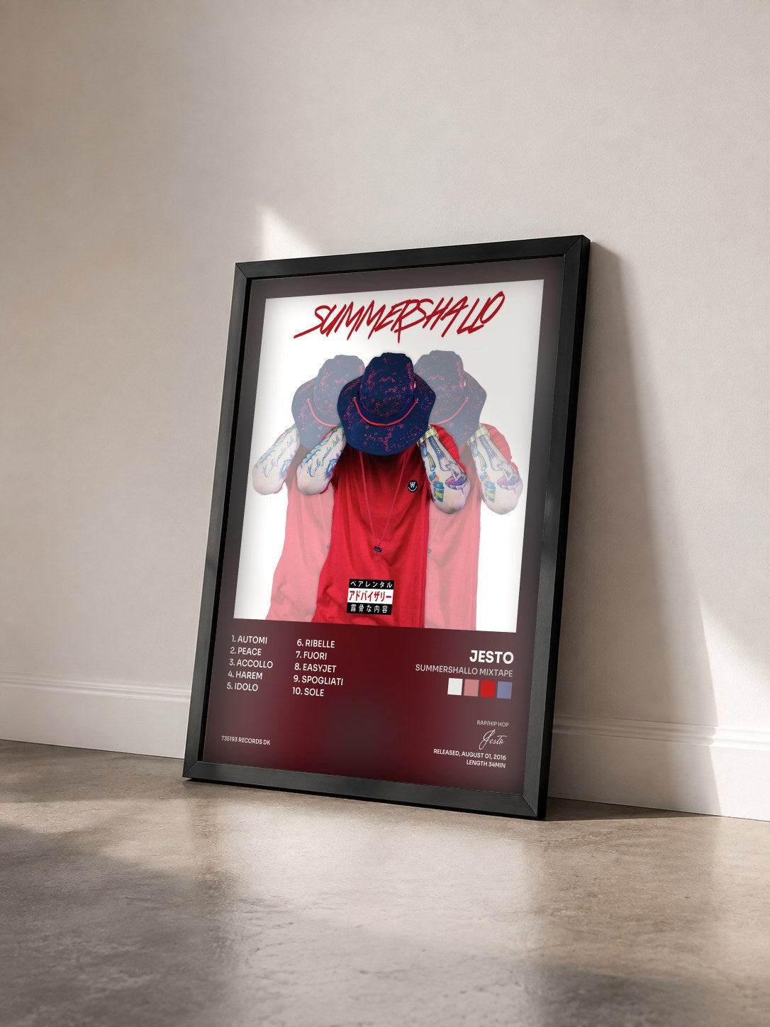 #noir Tableau de l'album Summershallo Mixtape de Jesto vu de trois quarts, cadre noir
