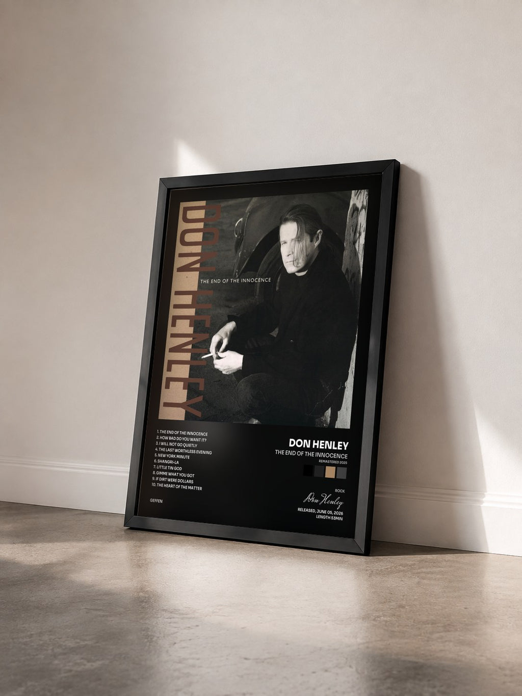 #noir Tableau de l'album The End Of The Innocence (Remastered 2025) de Don Henley vu de trois quarts, cadre noir