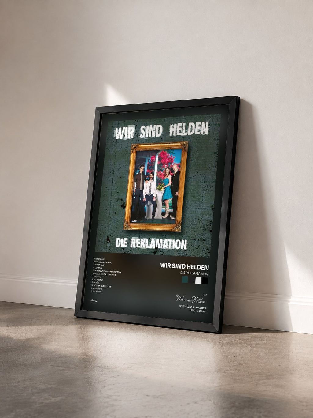 #noir Tableau de l'album Die Reklamation de Wir sind Helden vu de trois quarts, cadre noir