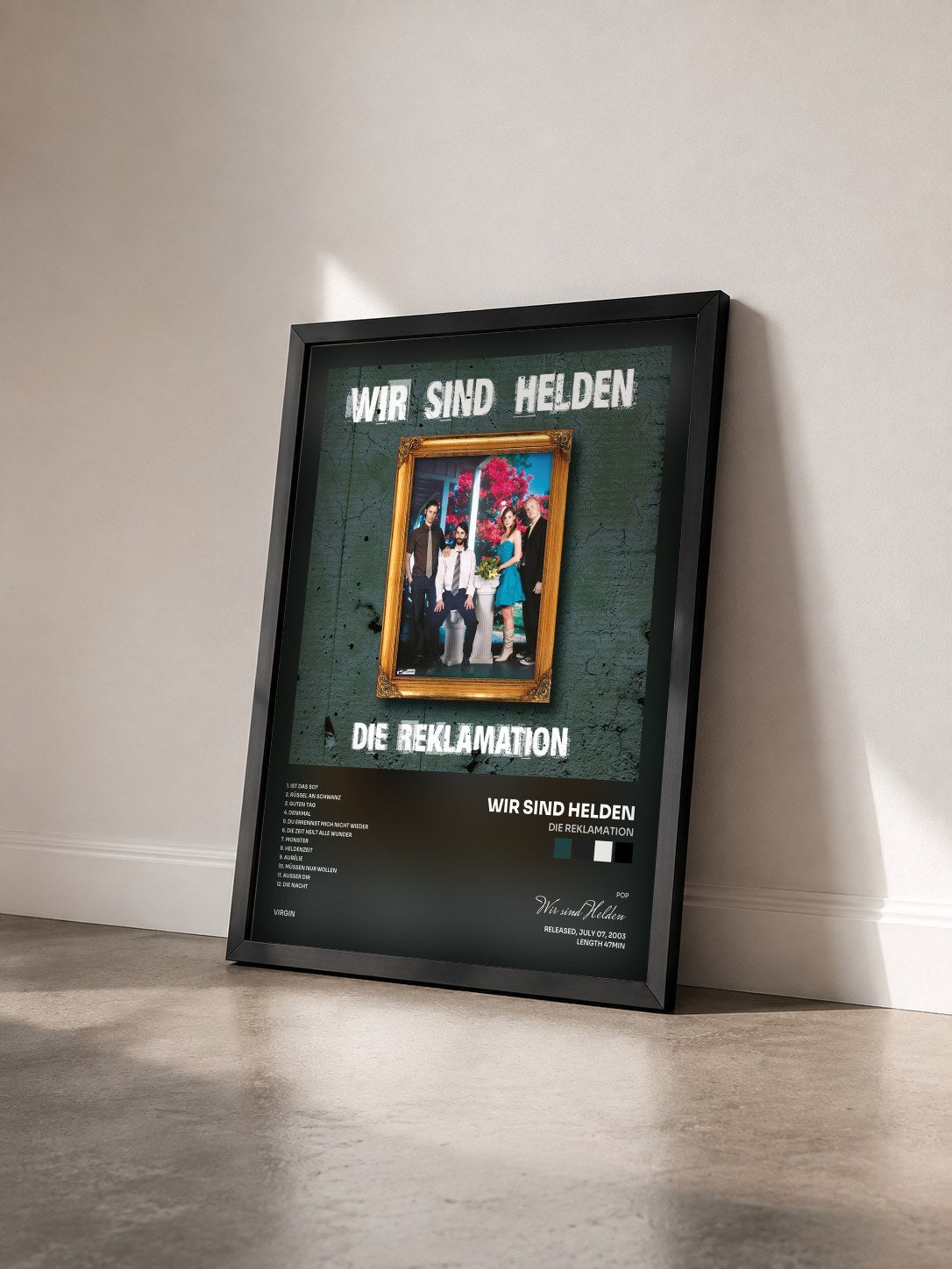 #noir Tableau de l'album Die Reklamation de Wir sind Helden vu de trois quarts, cadre noir