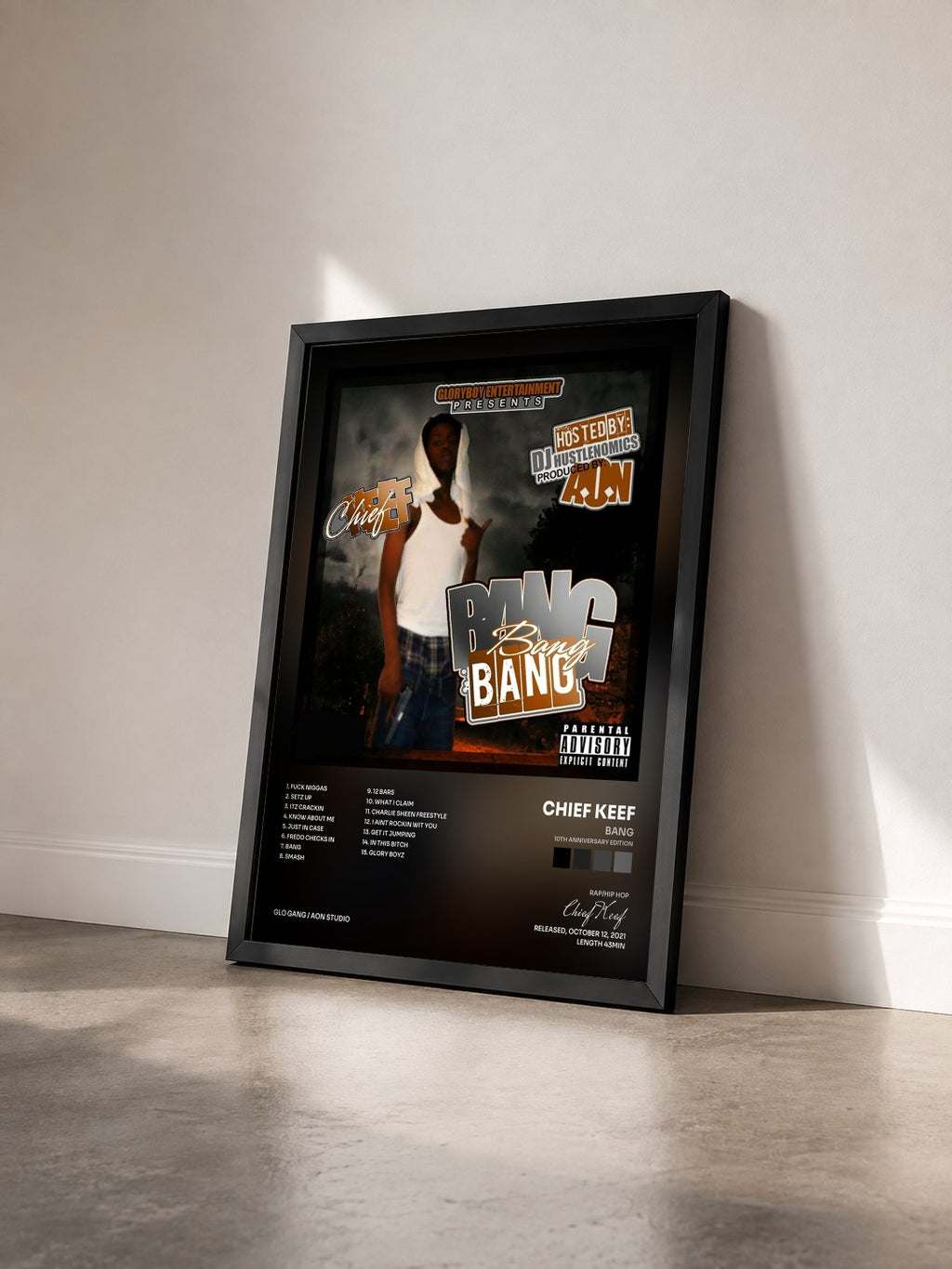 #noir Tableau de l'album Bang (10th Anniversary Edition) de Chief Keef vu de trois quarts, cadre noir