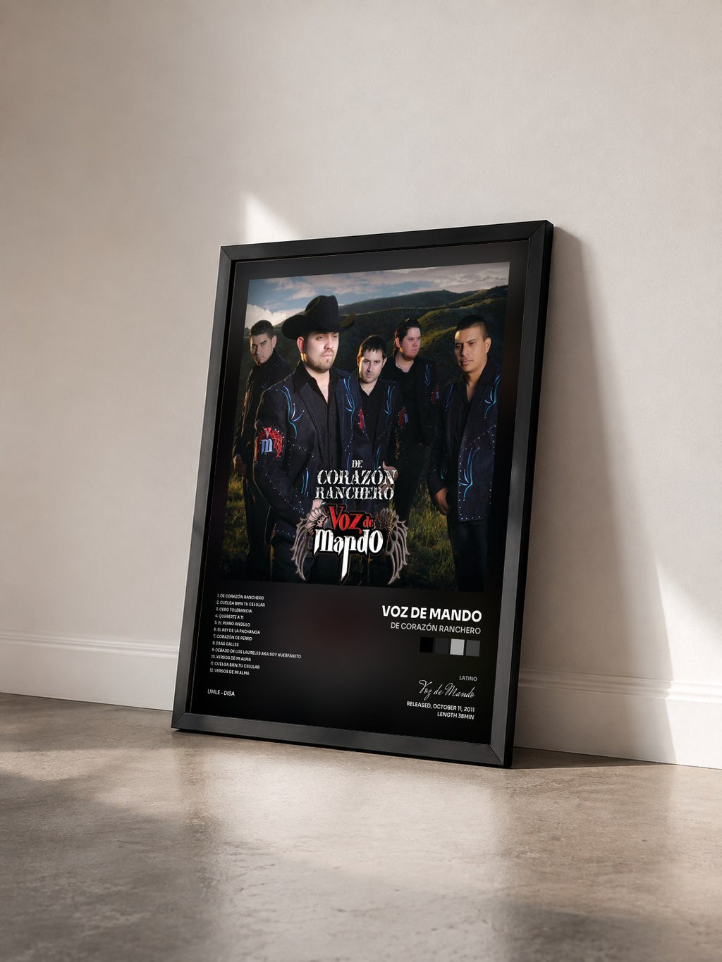 #noir Tableau de l'album De Corazón Ranchero de Voz de Mando vu de trois quarts, cadre noir