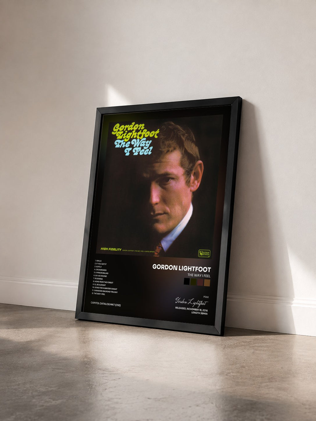 #noir Tableau de l'album The Way I Feel de Gordon Lightfoot vu de trois quarts, cadre noir