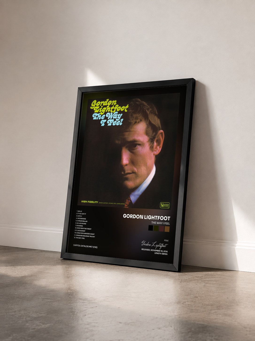 #noir Tableau de l'album The Way I Feel de Gordon Lightfoot vu de trois quarts, cadre noir