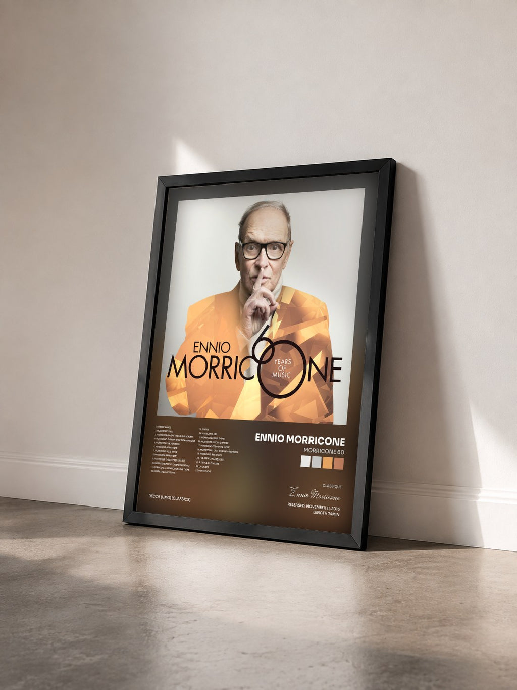 #noir Tableau de l'album Morricone 60 de Ennio Morricone vu de trois quarts, cadre noir