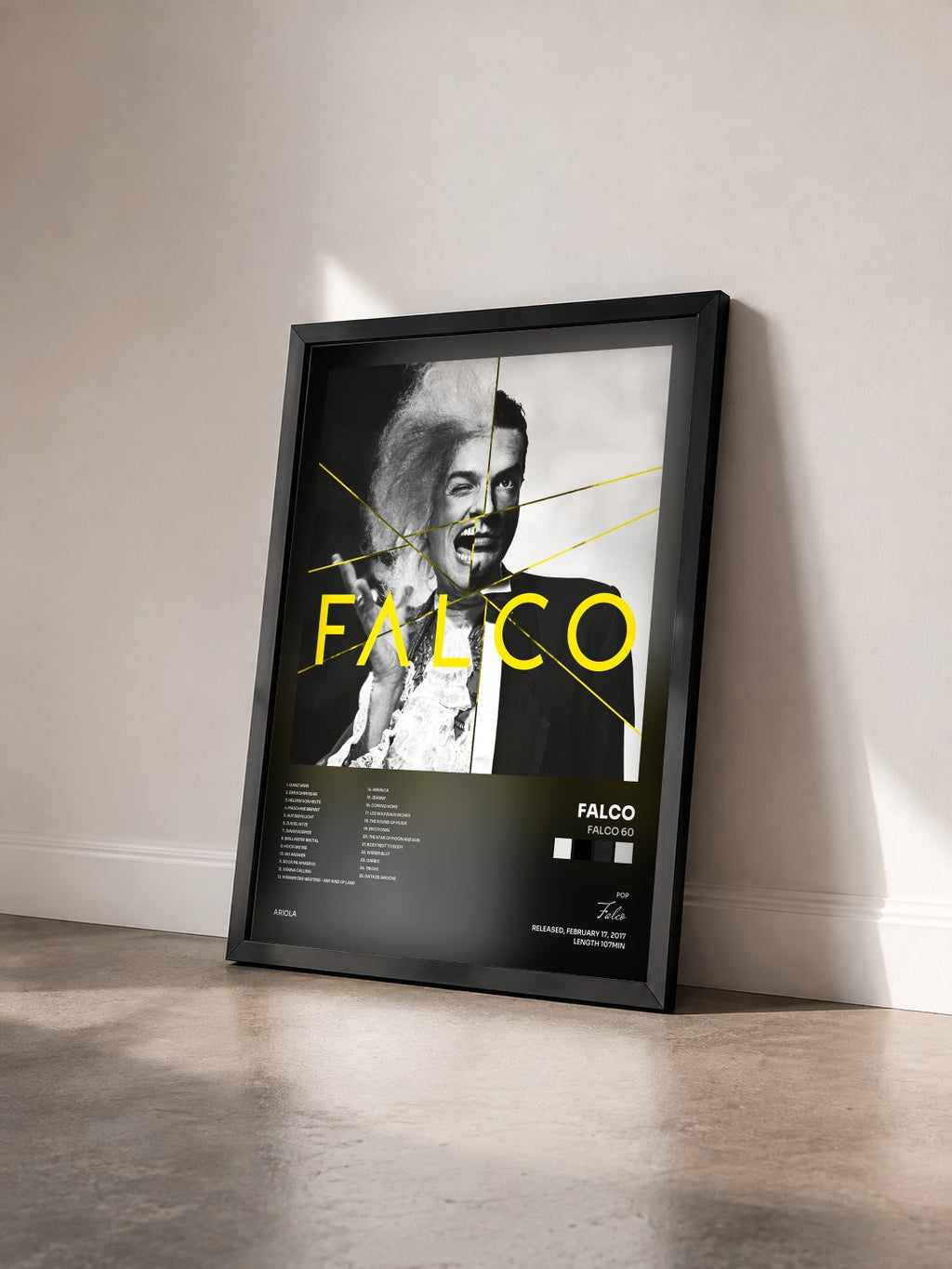 #noir Tableau de l'album FALCO 60 de Falco vu de trois quarts, cadre noir
