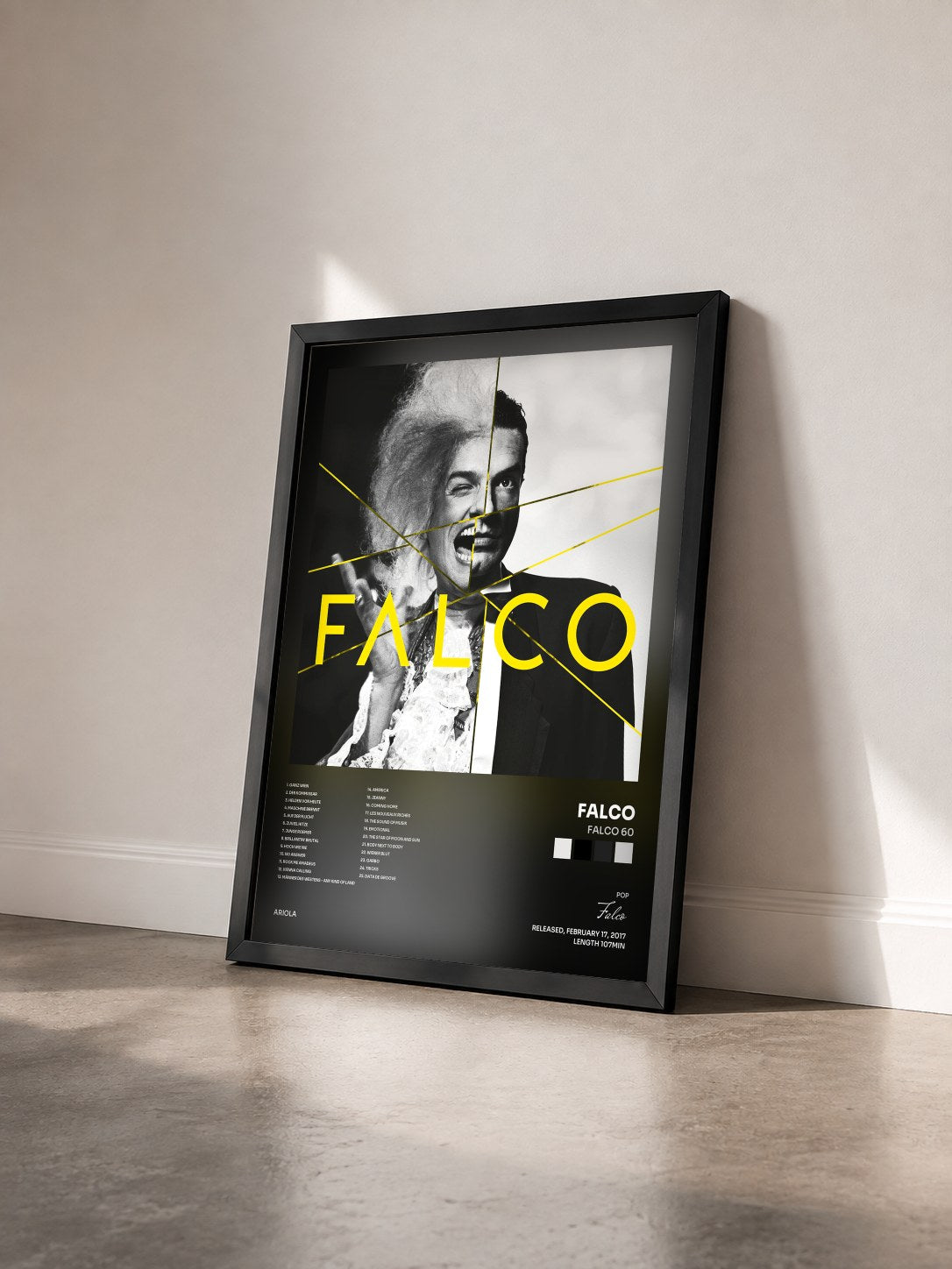 #noir Tableau de l'album FALCO 60 de Falco vu de trois quarts, cadre noir