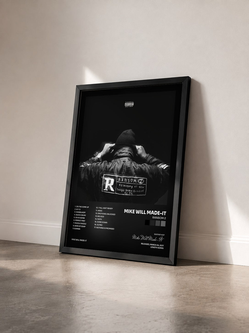 #noir Tableau de l'album Ransom 2 de Mike Will Made-It vu de trois quarts, cadre noir
