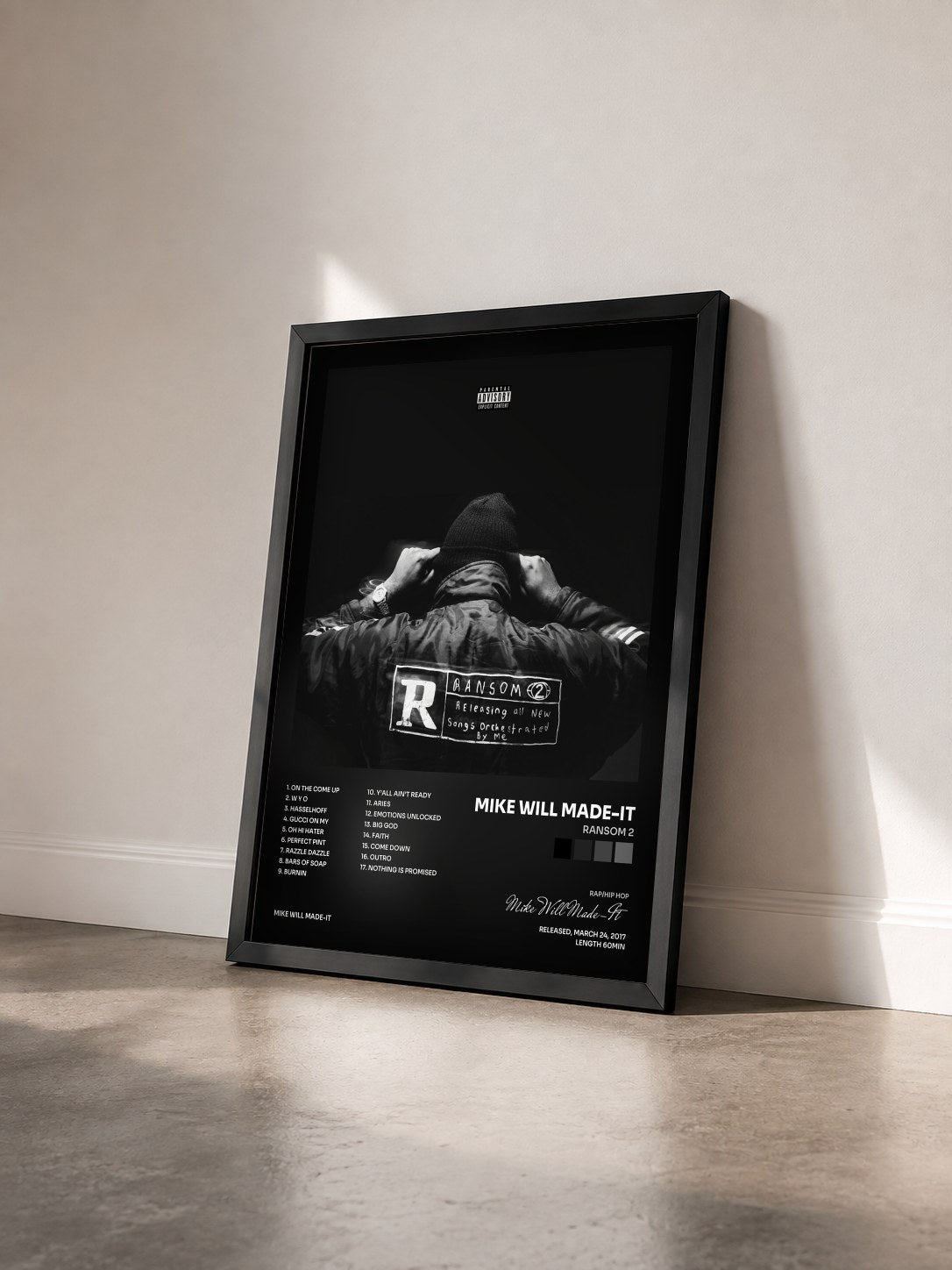 #noir Tableau de l'album Ransom 2 de Mike Will Made-It vu de trois quarts, cadre noir