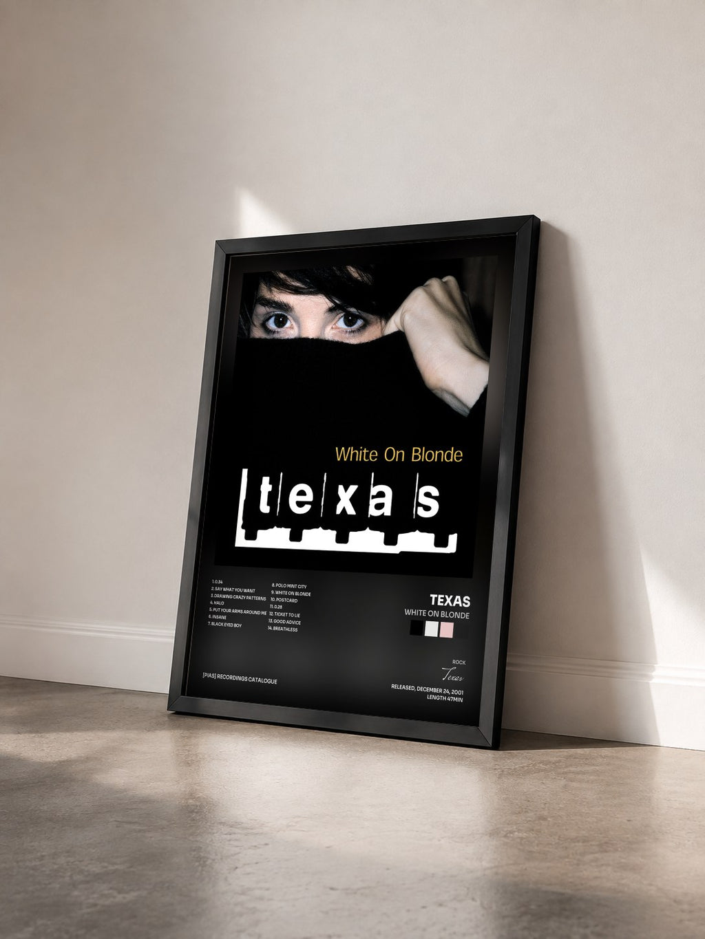 #noir Tableau de l'album White On Blonde de Texas vu de trois quarts, cadre noir
