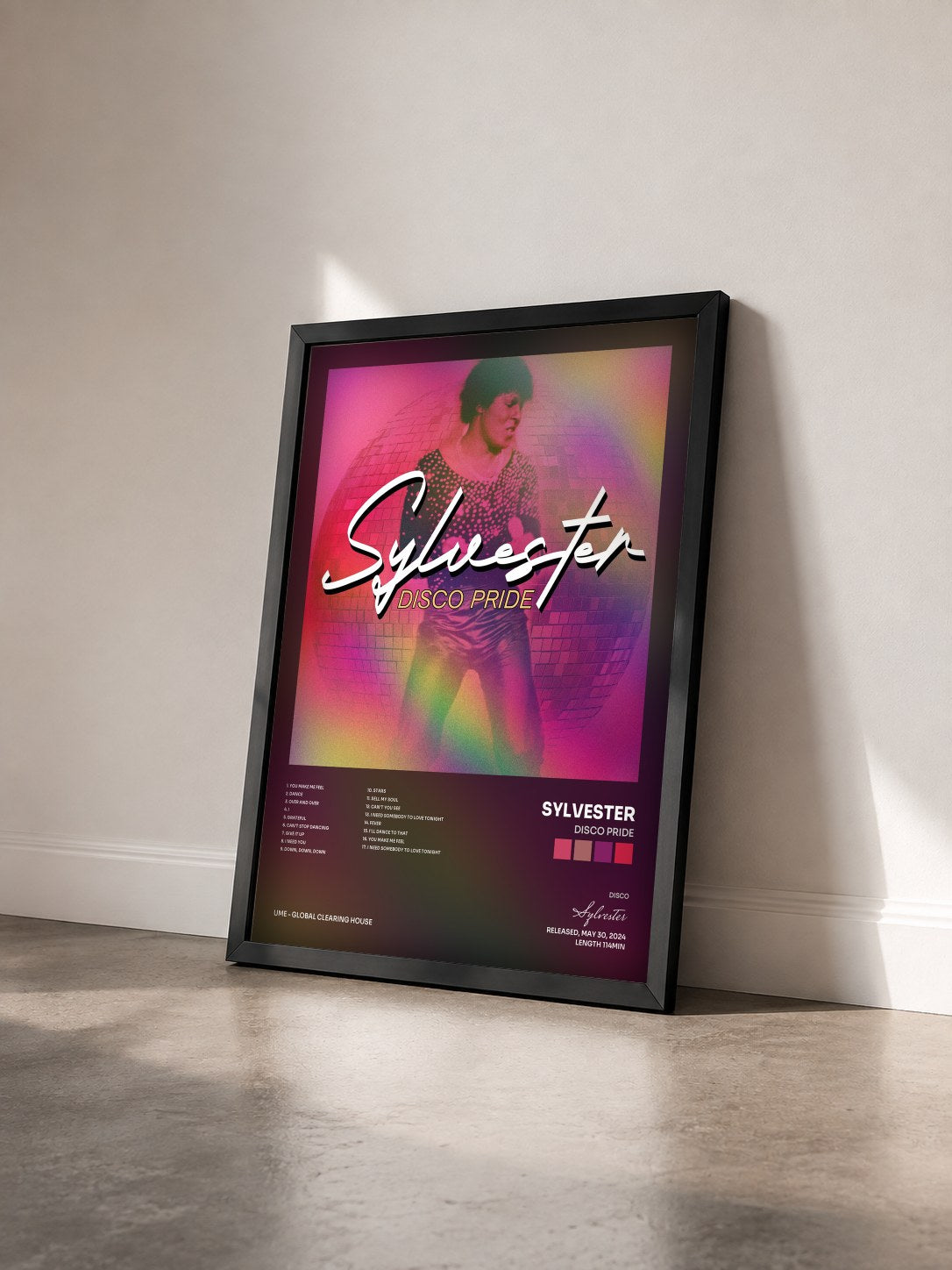 #noir Tableau de l'album Disco Pride de Sylvester vu de trois quarts, cadre noir