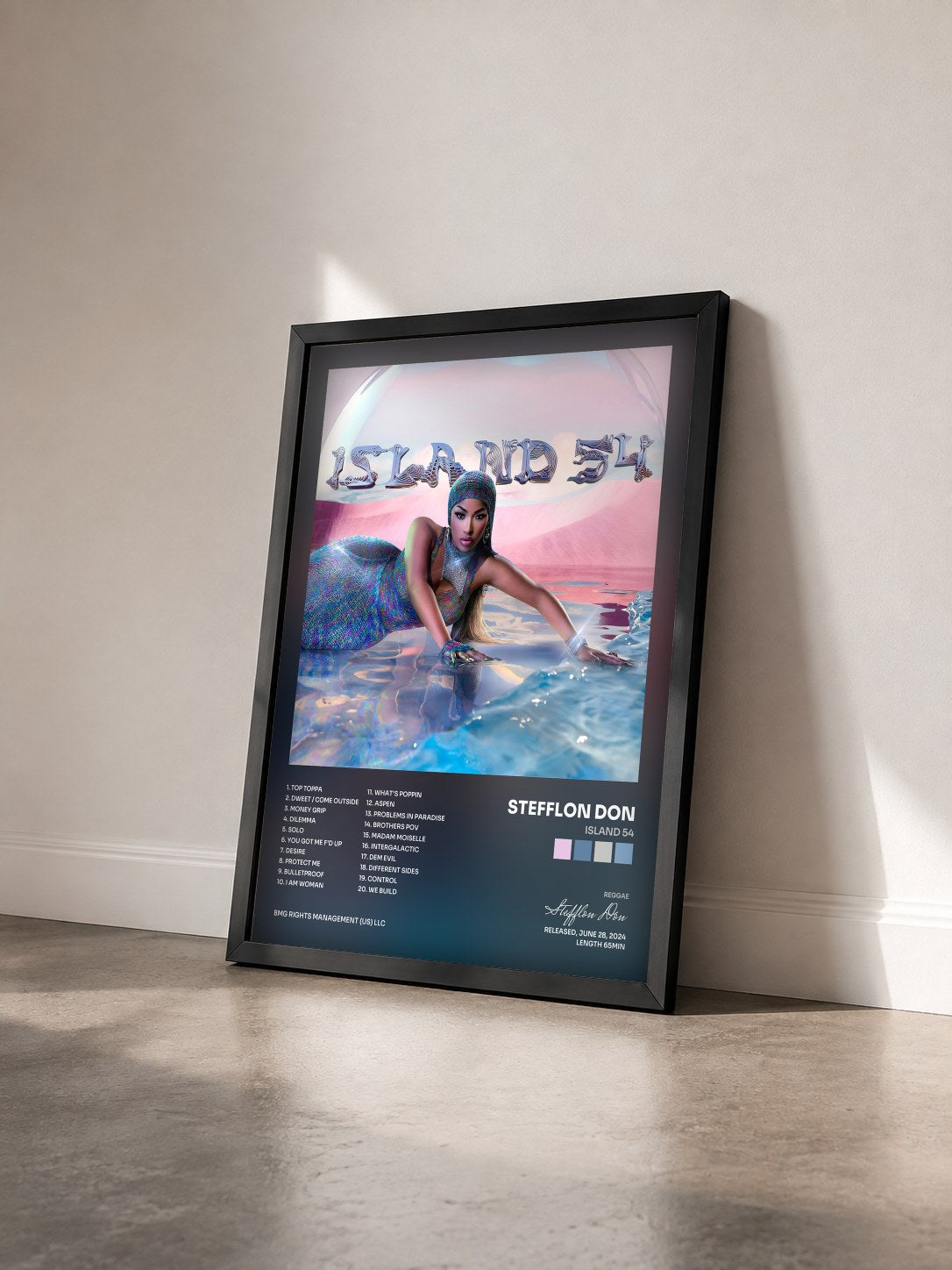 #noir Tableau de l'album Island 54 de Stefflon Don vu de trois quarts, cadre noir