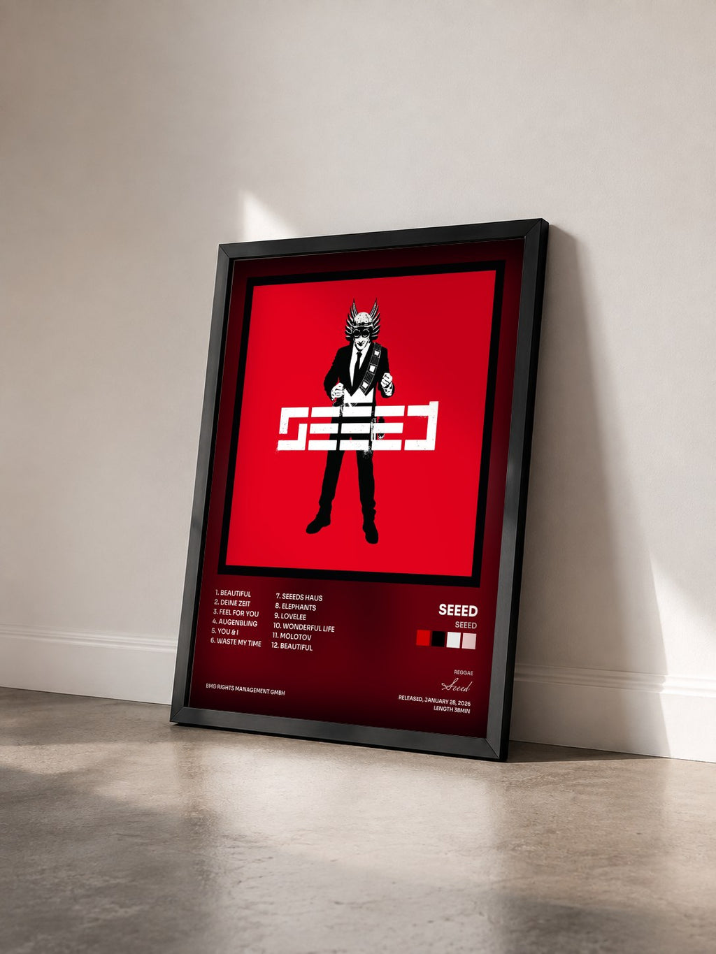 #noir Tableau de l'album SEEED de Seeed vu de trois quarts, cadre noir