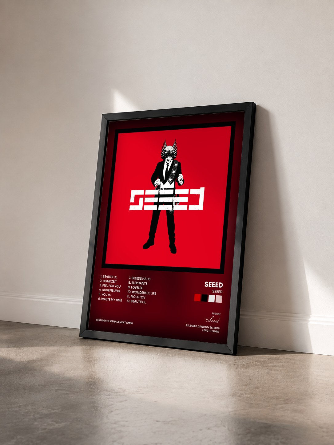 #noir Tableau de l'album SEEED de Seeed vu de trois quarts, cadre noir