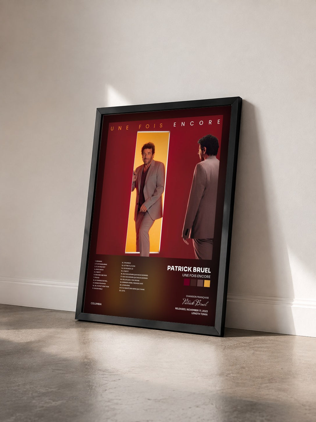 #noir Tableau de l'album Une fois encore de Patrick Bruel vu de trois quarts, cadre noir