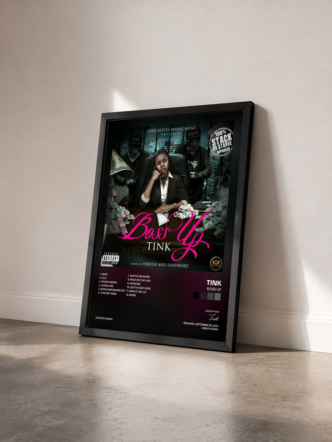 #noir Tableau de l'album Boss Up de Tink vu de trois quarts, cadre noir