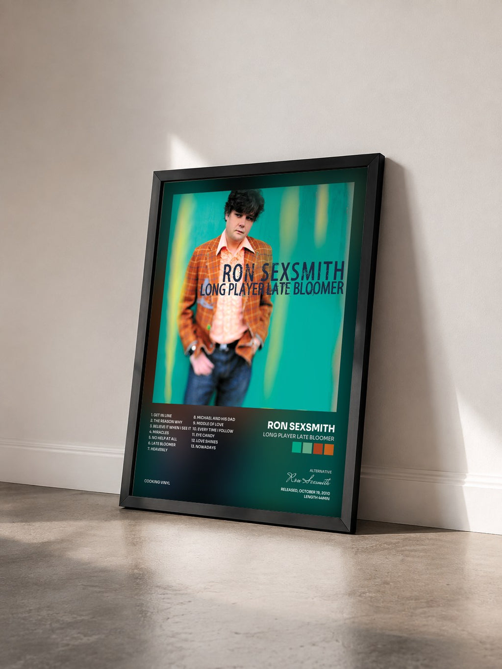 #noir Tableau de l'album Long Player Late Bloomer de Ron Sexsmith vu de trois quarts, cadre noir