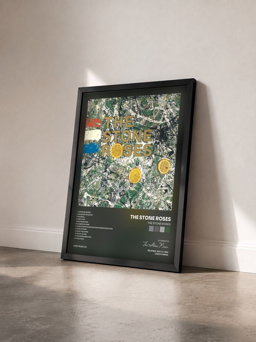 #noir Tableau de l'album The Stone Roses de The Stone Roses vu de trois quarts, cadre noir
