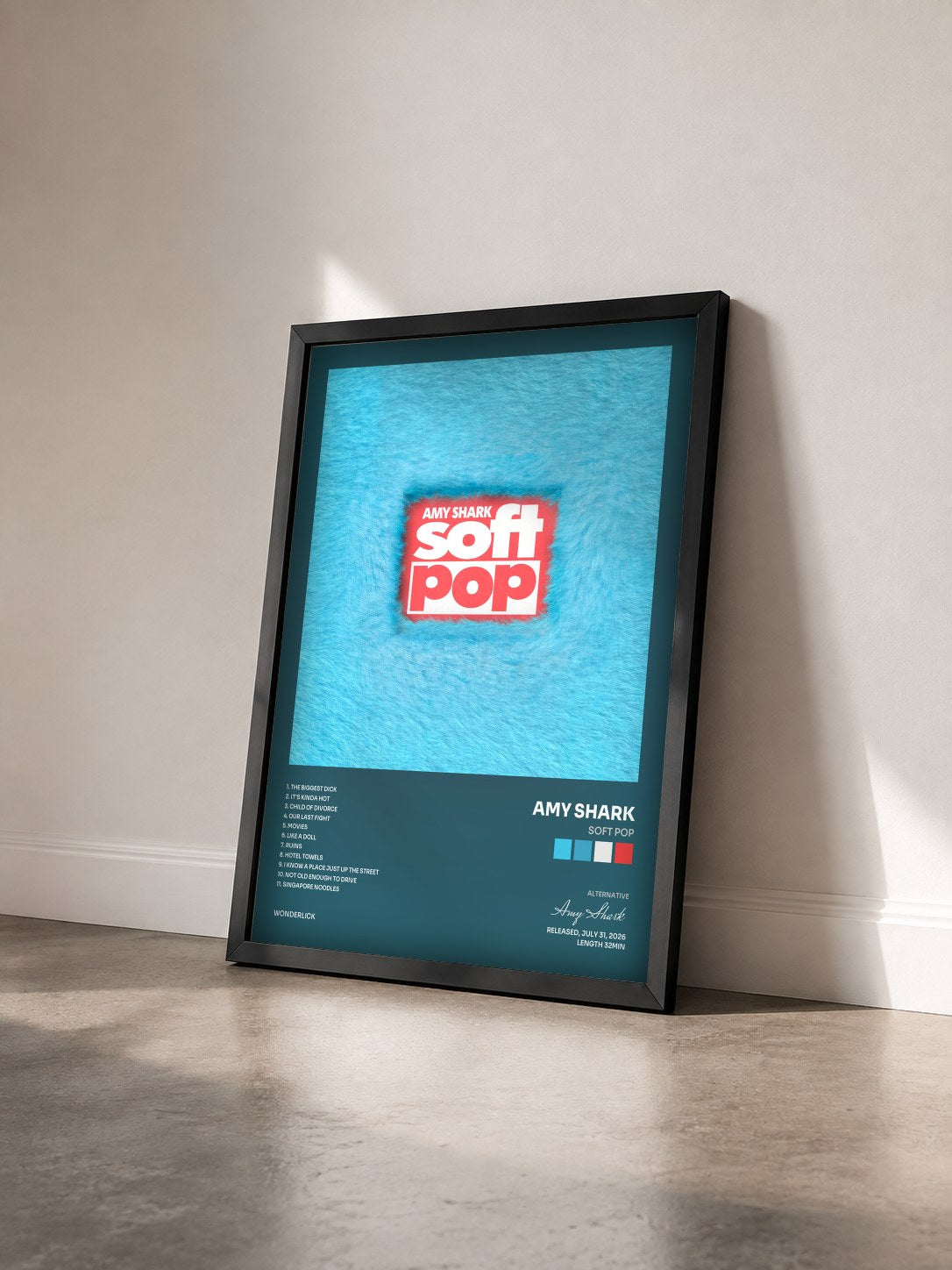 #noir Tableau de l'album soft pop de Amy Shark vu de trois quarts, cadre noir