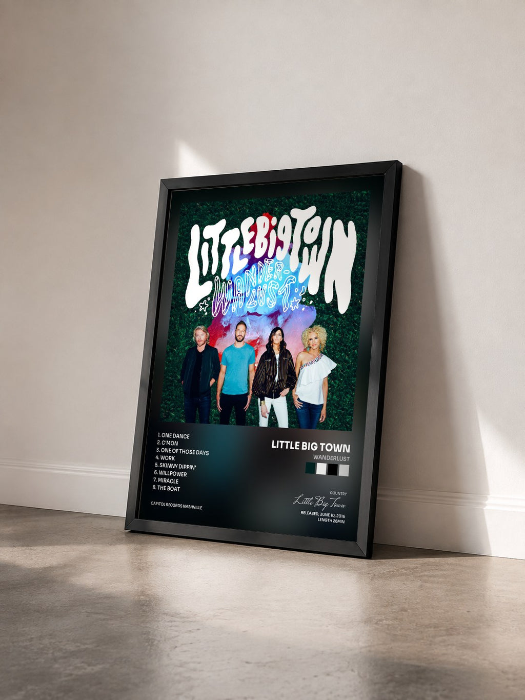 #noir Tableau de l'album Wanderlust de Little Big Town vu de trois quarts, cadre noir