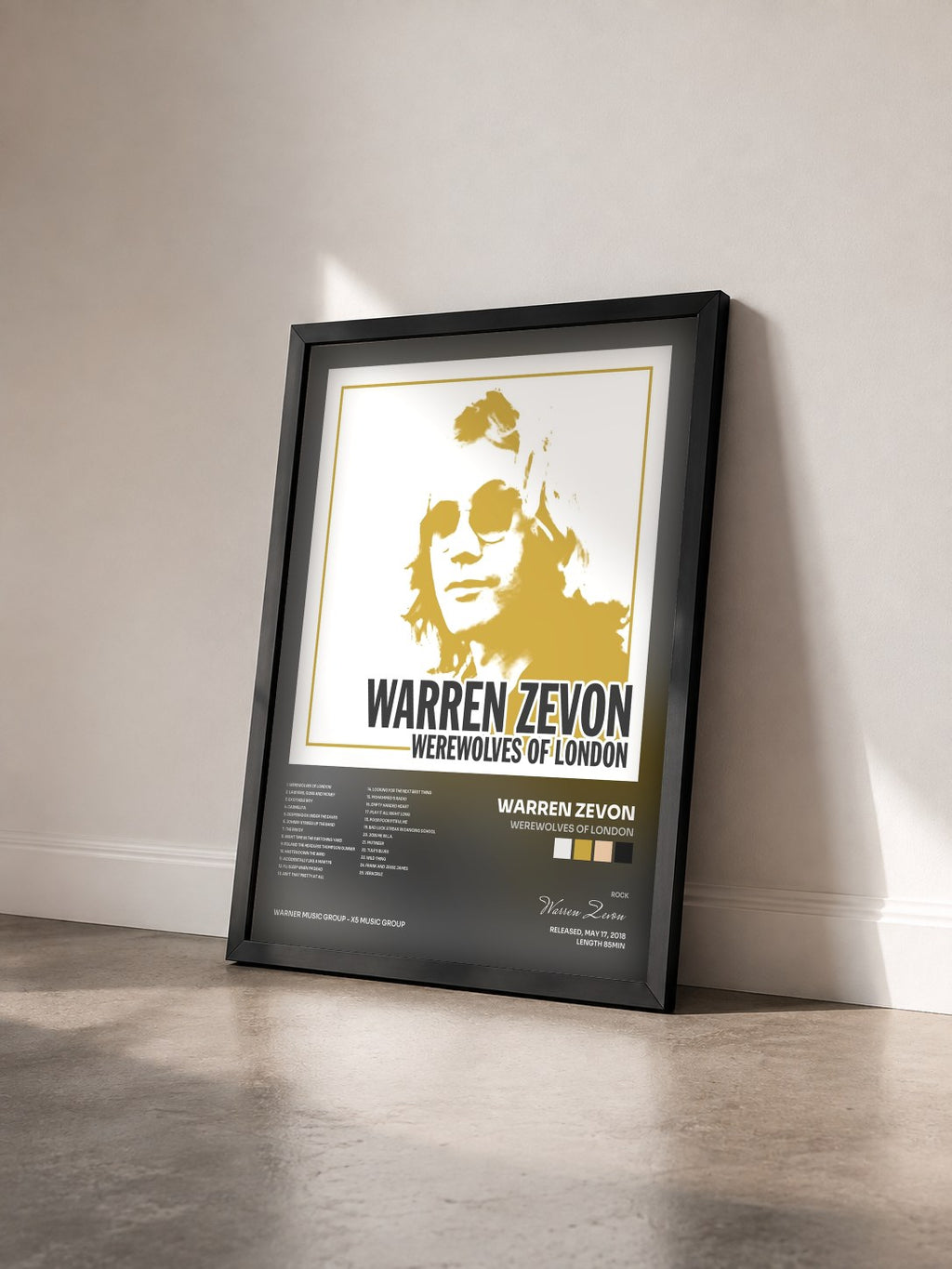 #noir Tableau de l'album Werewolves of London de Warren Zevon vu de trois quarts, cadre noir