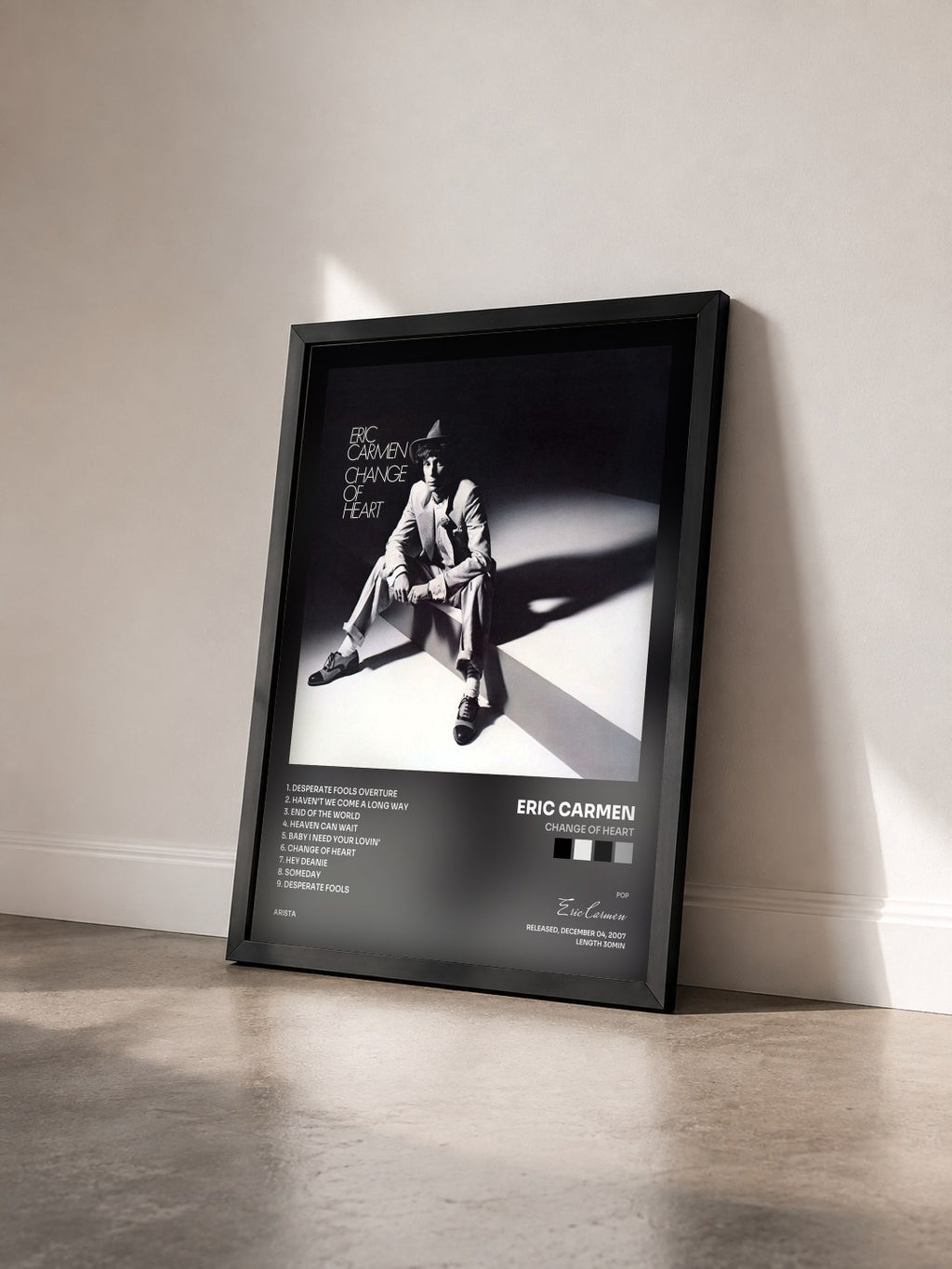 #noir Tableau de l'album Change Of Heart de Eric Carmen vu de trois quarts, cadre noir