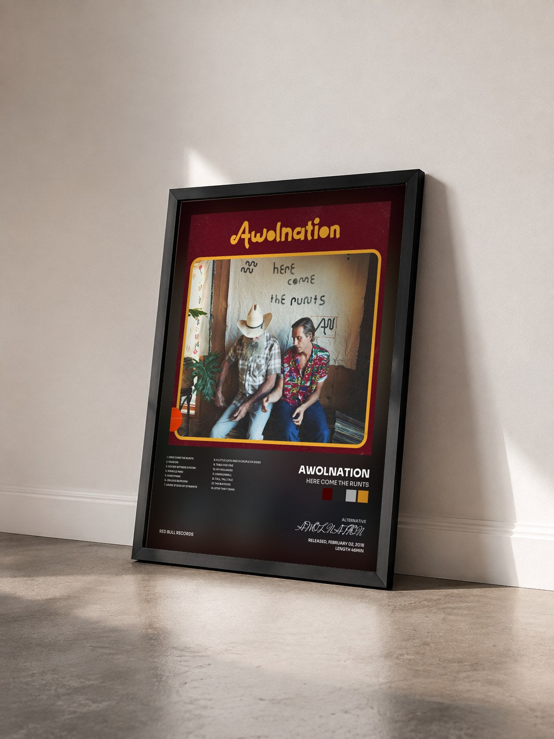 #noir Tableau de l'album Here Come the Runts de AWOLNATION vu de trois quarts, cadre noir