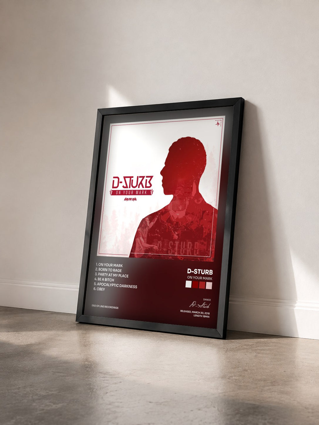 #noir Tableau de l'album On Your Mark de D-Sturb vu de trois quarts, cadre noir