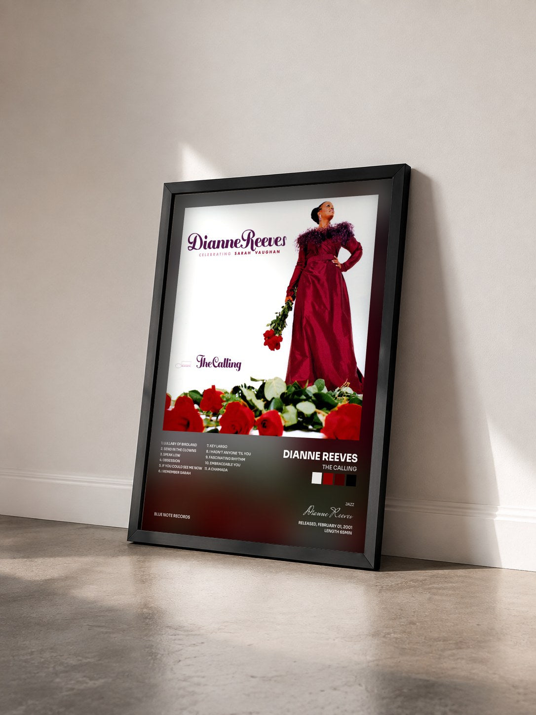 #noir Tableau de l'album The Calling de Dianne Reeves vu de trois quarts, cadre noir