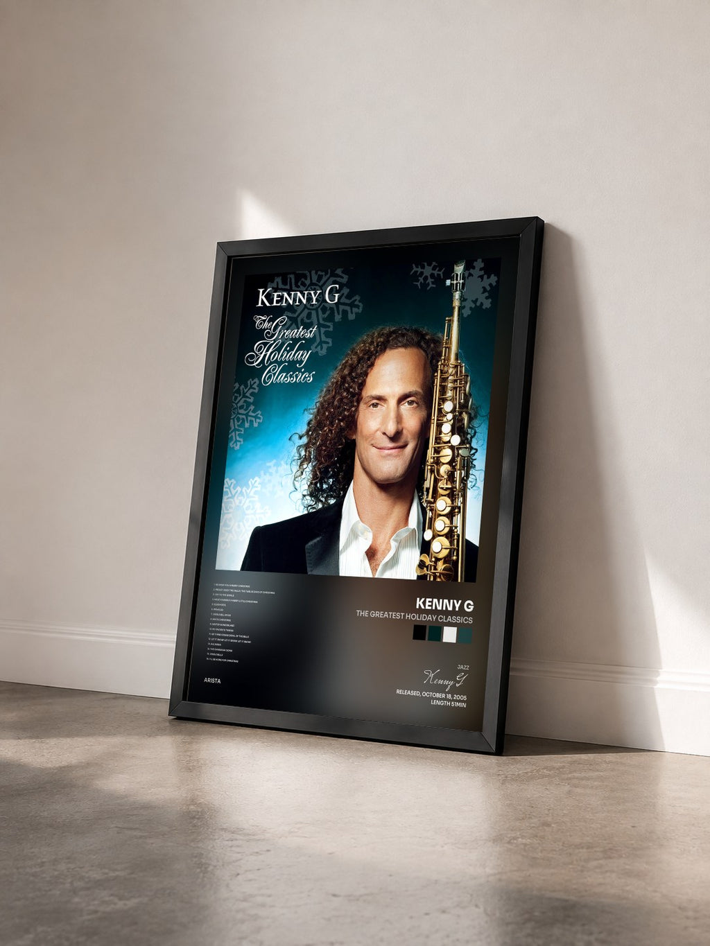 #noir Tableau de l'album The Greatest Holiday Classics de Kenny G vu de trois quarts, cadre noir