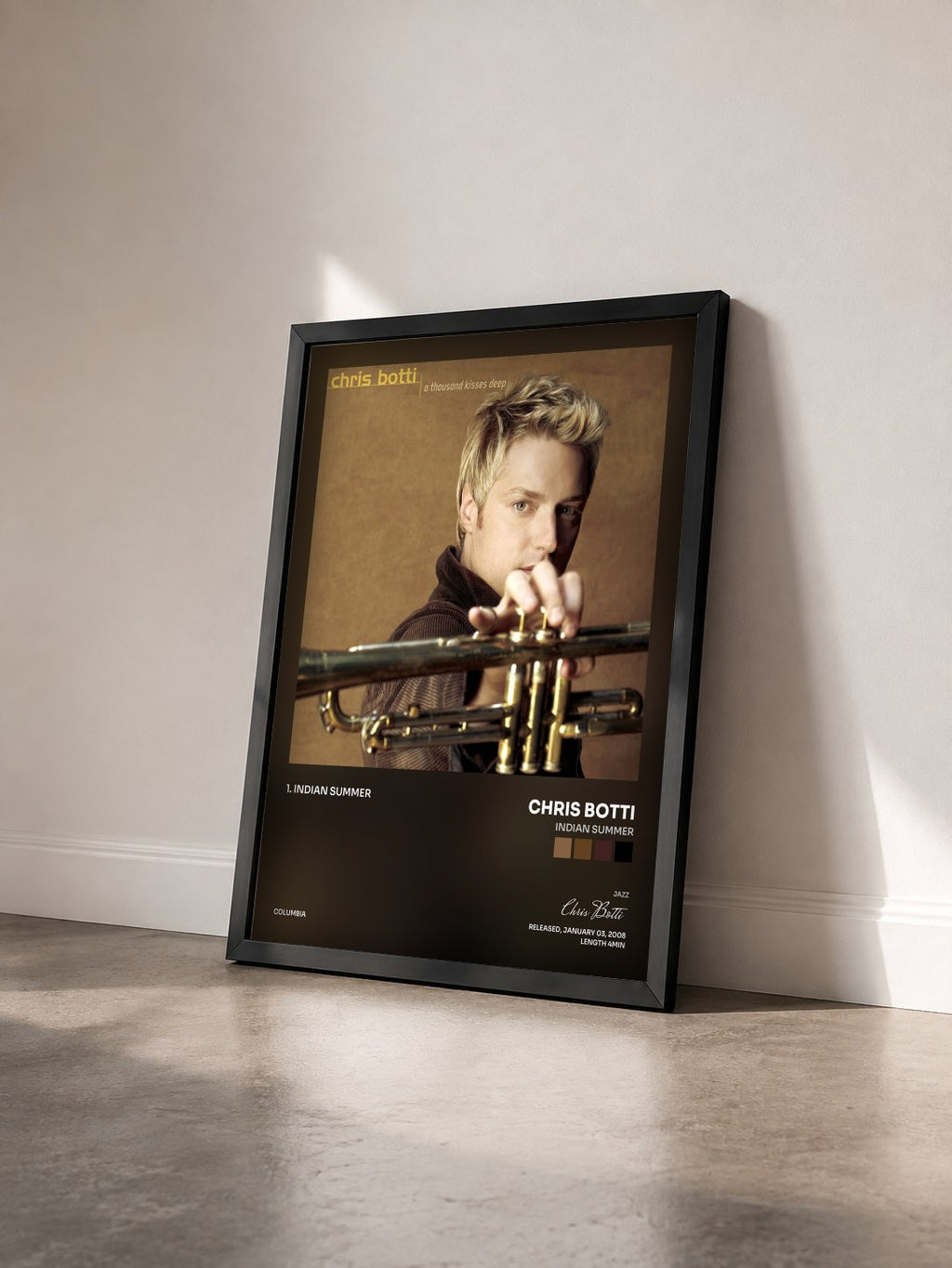 #noir Tableau de l'album Indian Summer de Chris Botti vu de trois quarts, cadre noir