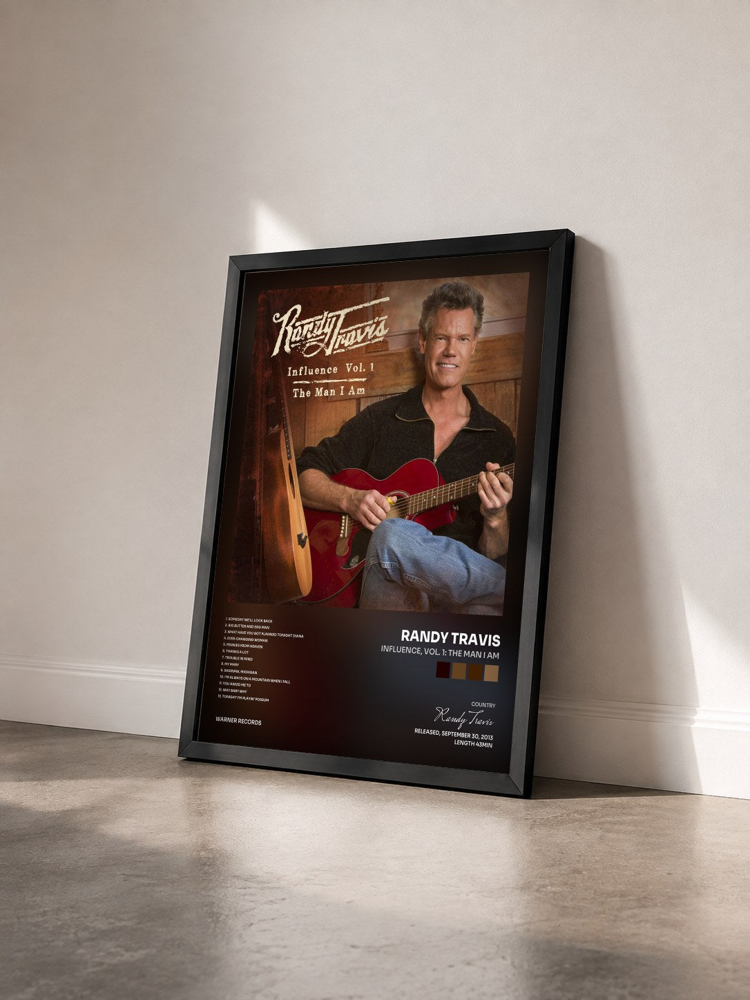 #noir Tableau de l'album Influence, Vol. 1: The Man I Am de Randy Travis vu de trois quarts, cadre noir