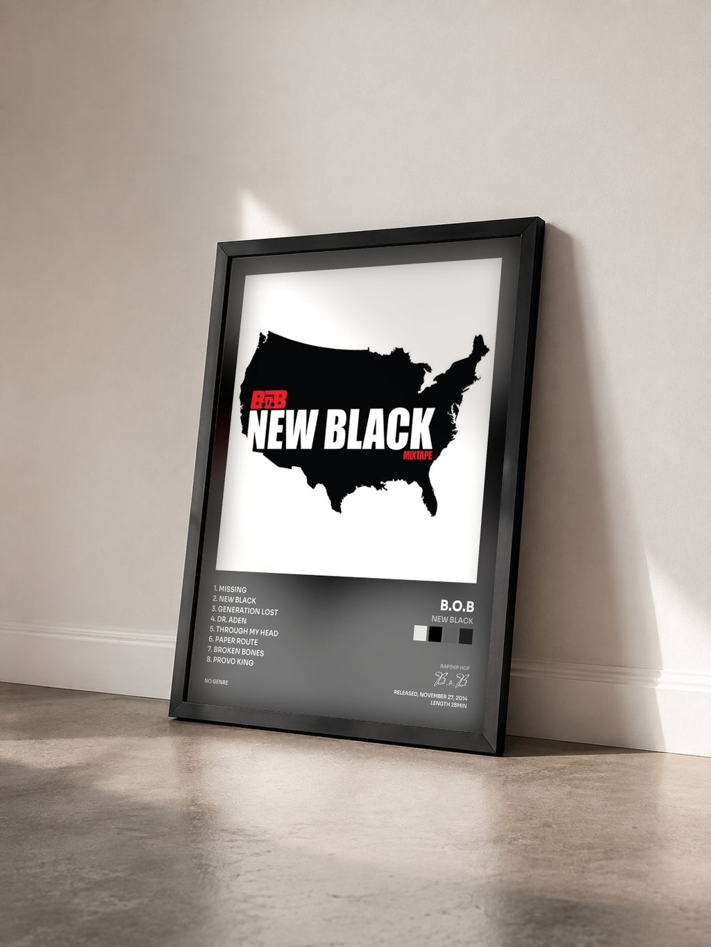 #noir Tableau de l'album New Black de B.o.B vu de trois quarts, cadre noir