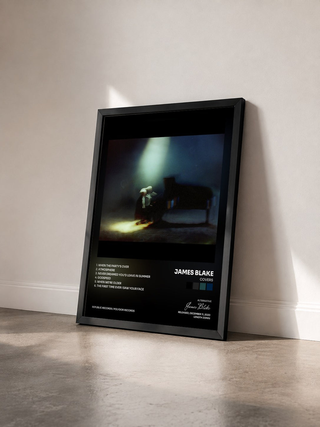 #noir Tableau de l'album Covers de James Blake vu de trois quarts, cadre noir