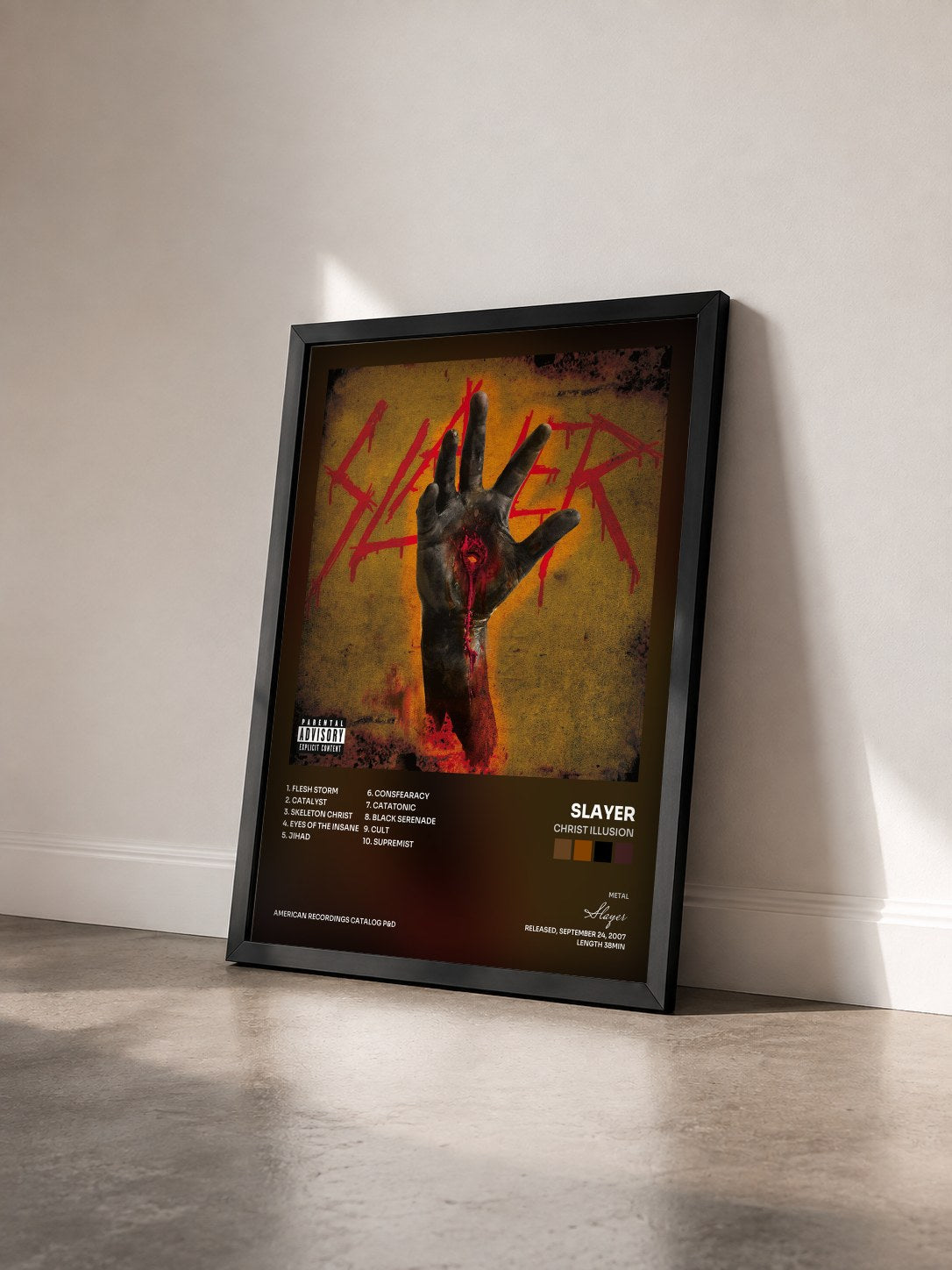 #noir Tableau de l'album Christ Illusion de Slayer vu de trois quarts, cadre noir