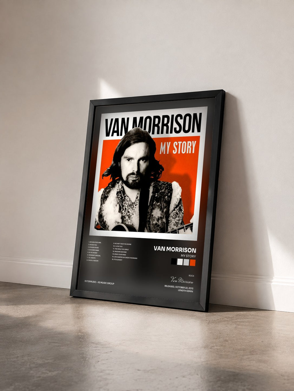 #noir Tableau de l'album My Story de Van Morrison vu de trois quarts, cadre noir