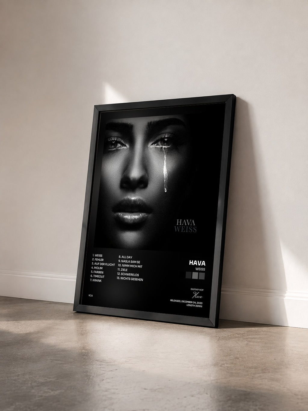 #noir Tableau de l'album Weiss de Hava vu de trois quarts, cadre noir