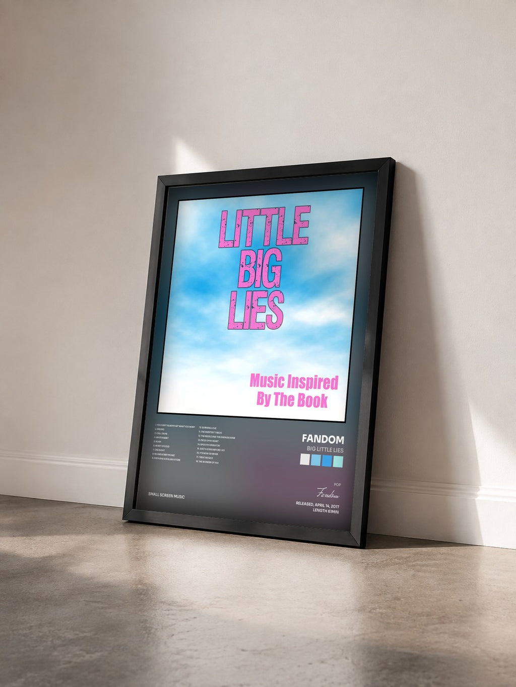 #noir Tableau de l'album Big Little Lies de Fandom vu de trois quarts, cadre noir