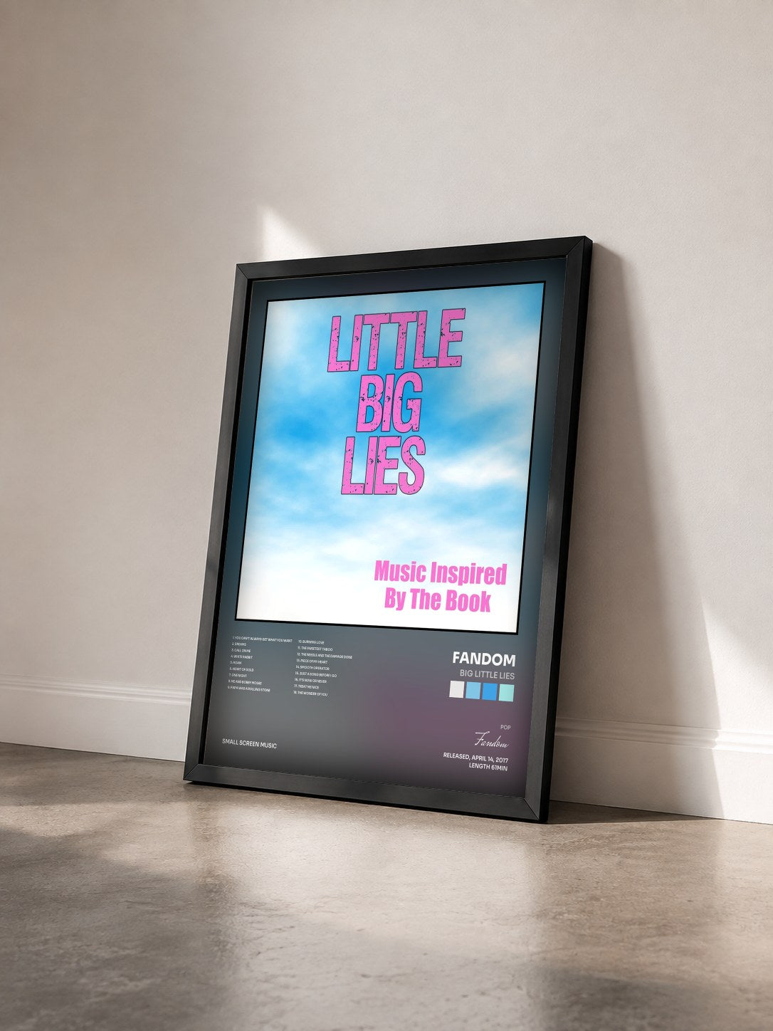 #noir Tableau de l'album Big Little Lies de Fandom vu de trois quarts, cadre noir