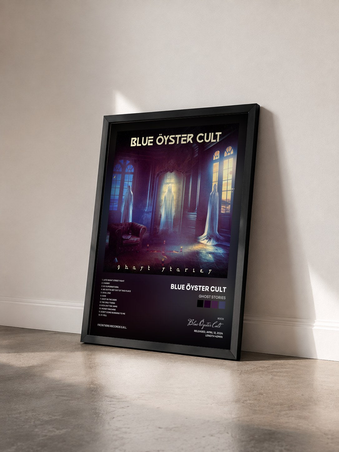 #noir Tableau de l'album Ghost Stories de Blue Öyster Cult vu de trois quarts, cadre noir