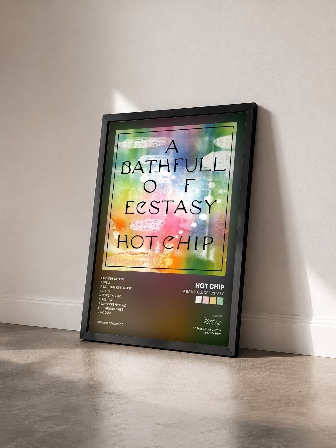 #noir Tableau de l'album A Bath Full of Ecstasy de Hot Chip vu de trois quarts, cadre noir