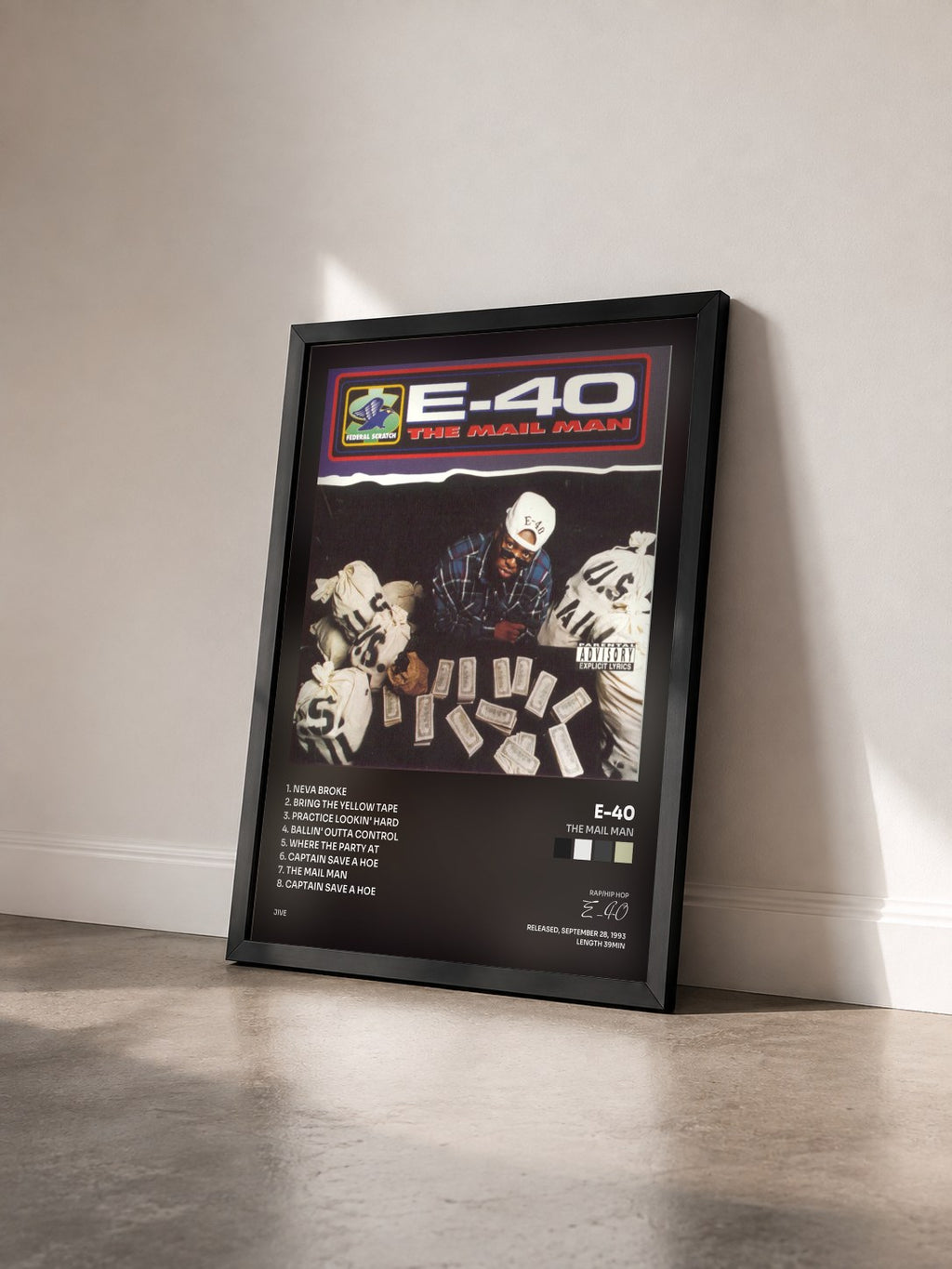 #noir Tableau de l'album The Mail Man de E-40 vu de trois quarts, cadre noir