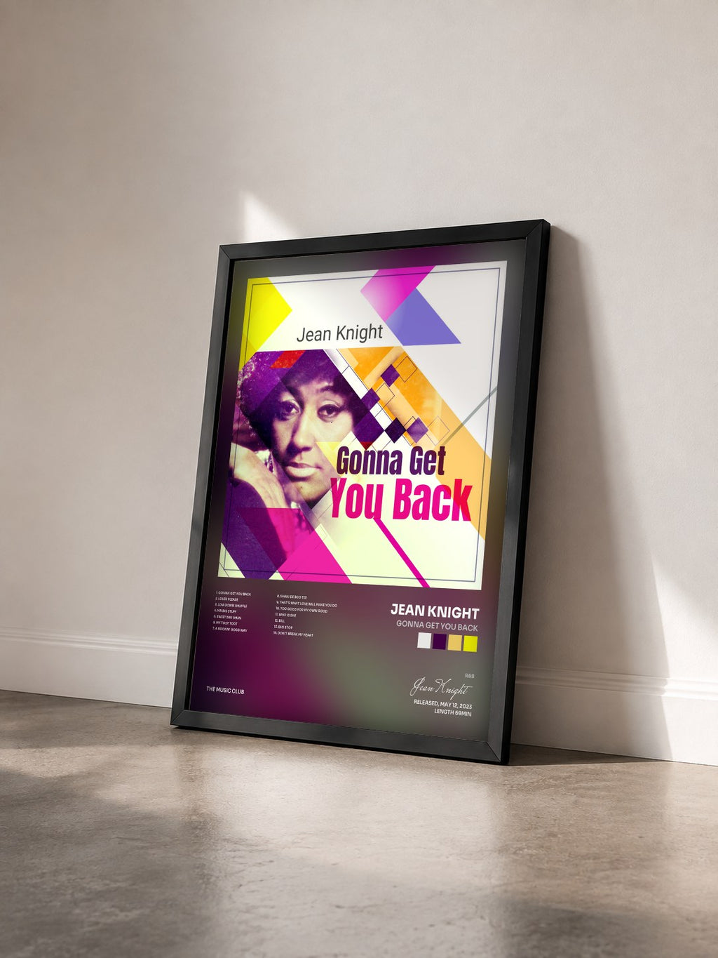 #noir Tableau de l'album Gonna Get You Back de Jean Knight vu de trois quarts, cadre noir