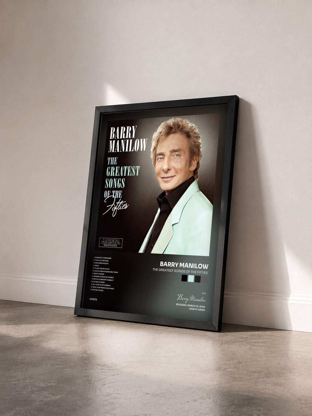 #noir Tableau de l'album The Greatest Songs Of The Fifties de Barry Manilow vu de trois quarts, cadre noir