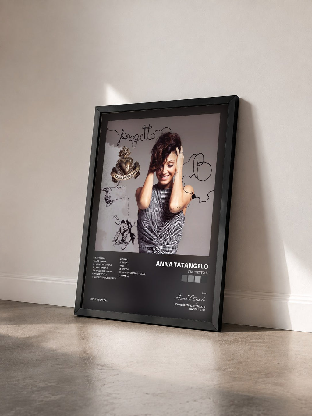 #noir Tableau de l'album Progetto B de Anna Tatangelo vu de trois quarts, cadre noir